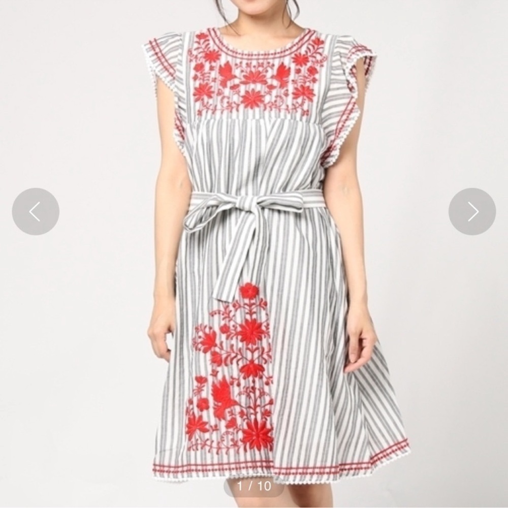 Broome Street Kate Spade Striped Embroidered Babydoll Dress